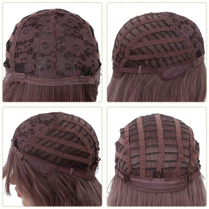 Dusty Mauve Purple Lavender Wavy 26" Wig with Air Bangs Best Quality Synthetic Fiber Human Hair Look and Feel Easy to Maintain No Shedding