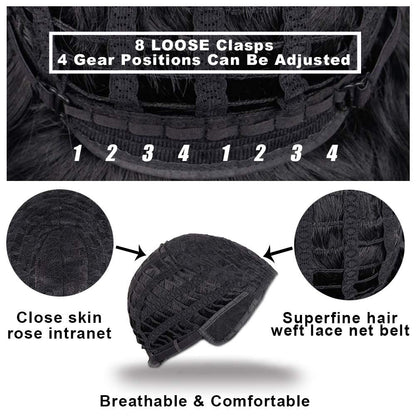 Black Silver Gray Ombre Wavy Shoulder Length 14" Wig Middle Parting FAUX Human Hair Synthetic Hair Heat Friendly Fiber Wig Cap Included