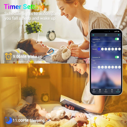 LED 50ft Led Strip Lights with App Control, Remote, Music Sync Color Changing Flexible LED Rope Lights for Bedroom, Party, Home