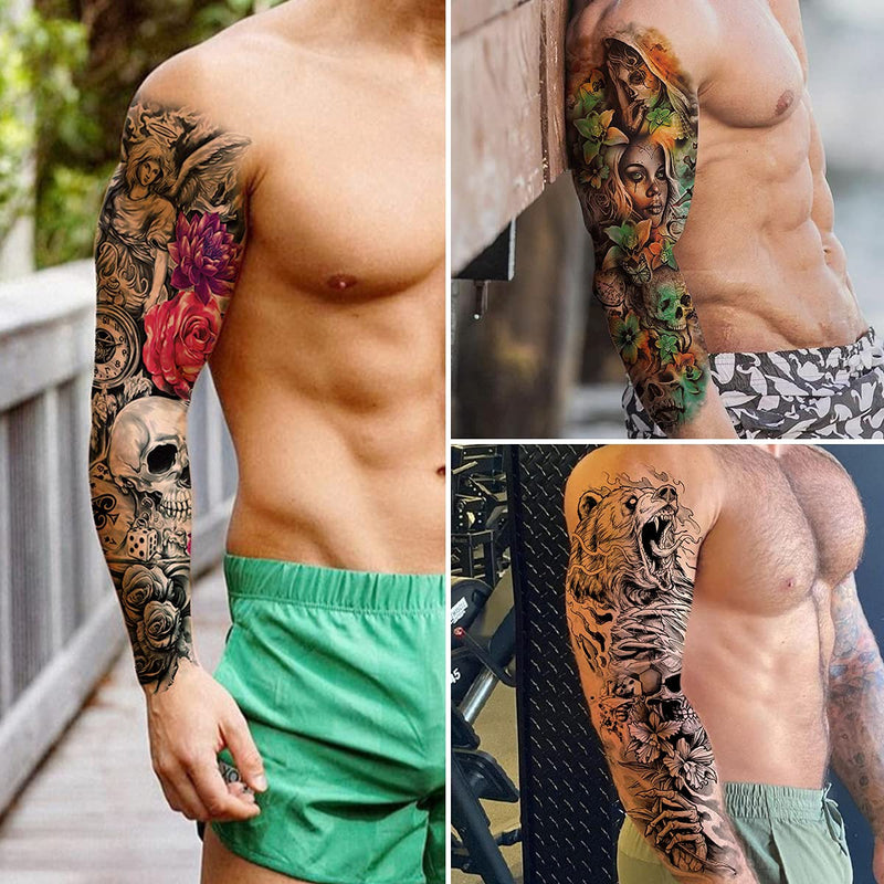 Complete Set of 9 Sheets Waterproof Fake Tattoo Temporary Realistic Waterproof Full Arm Fake Tattoo Flower Can Also Use for DIY Crafting