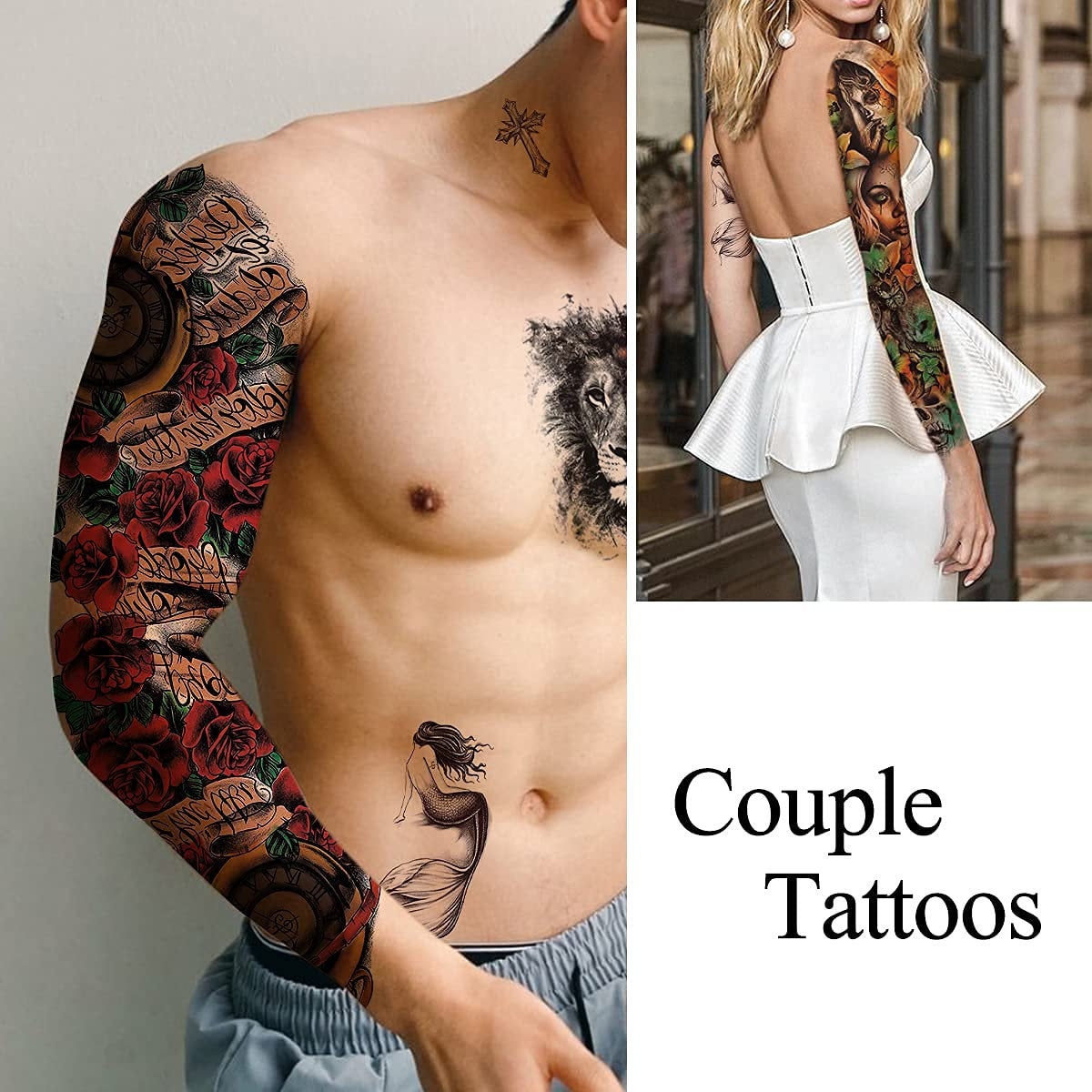 Complete Set of 9 Sheets Waterproof Fake Tattoo Temporary Realistic Waterproof Full Arm Fake Tattoo Flower Can Also Use for DIY Crafting
