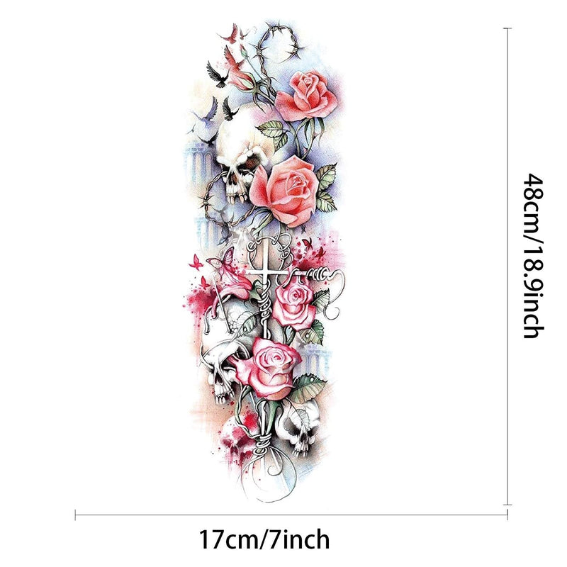 5 Full Arm 7 x 18.9" Sheets Waterproof Fake Tattoo Temporary Realistic Waterproof Full Arm Fake Tattoo Flower Can Also Use for DIY Crafting