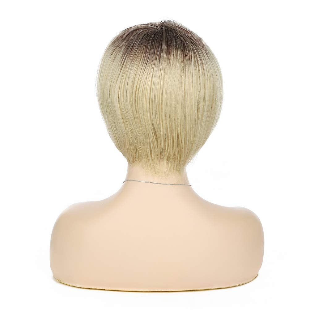 Ombre Black to Golden Blonde Mix Bob Pixie Cut Straight Trending Hairstyle natural looking and soft to touch