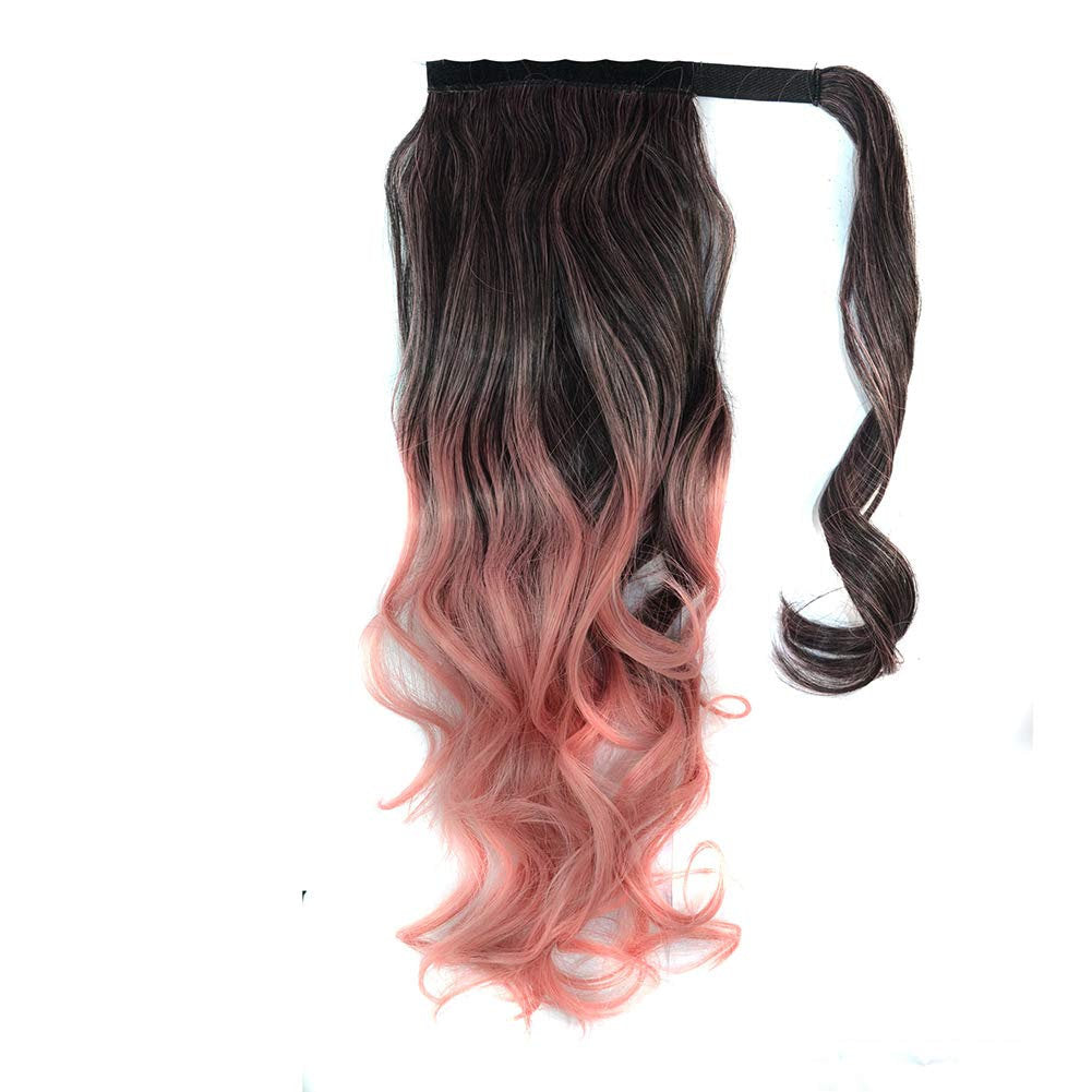 Colorful Ombre 2 Tone Cosplay Ponytail Hair Extension Body Wavy Fake One Piece Clip in Warp Around Magic Paste Pony Tail Choice of Colors