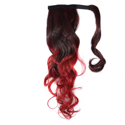 Colorful Ombre 2 Tone Cosplay Ponytail Hair Extension Body Wavy Fake One Piece Clip in Warp Around Magic Paste Pony Tail Choice of Colors
