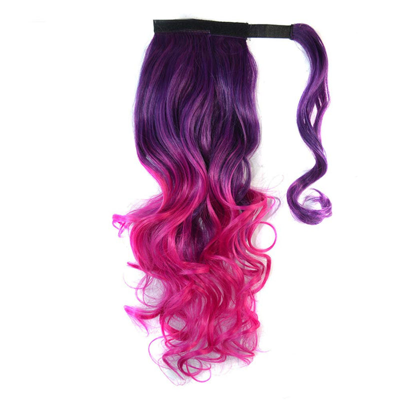Colorful Ombre 2 Tone Cosplay Ponytail Hair Extension Body Wavy Fake One Piece Clip in Warp Around Magic Paste Pony Tail Choice of Colors