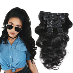 Body Wave Clip ins Hair Extensions Virgin Human Hair Wavy Unprocessed Clip in Hair Extensions Set of 10 You Choose the Length from 10 - 20"