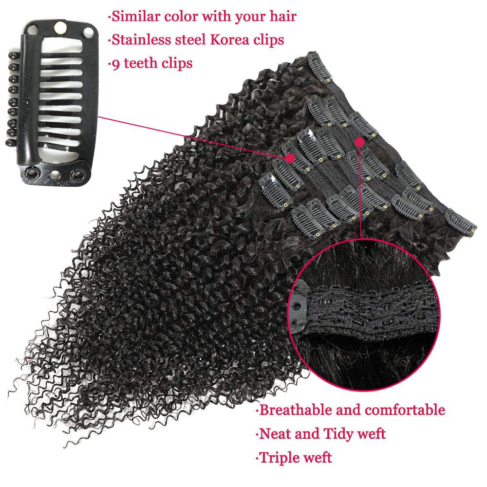 Kinky Curly Clip in Hair Extensions Virgin Human Hair Wavy Unprocessed Clip in Hair Extensions Set of 10 You Choose the Length from 10 - 20"