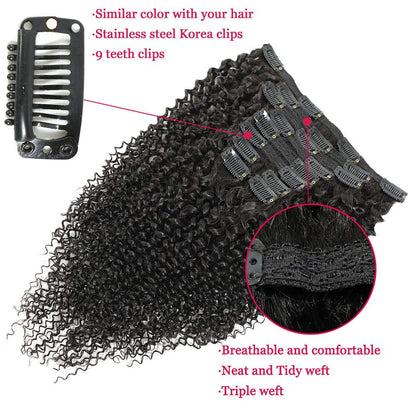 Kinky Curly Clip in Hair Extensions Virgin Human Hair Wavy Unprocessed Clip in Hair Extensions Set of 10 You Choose the Length from 10 - 20"