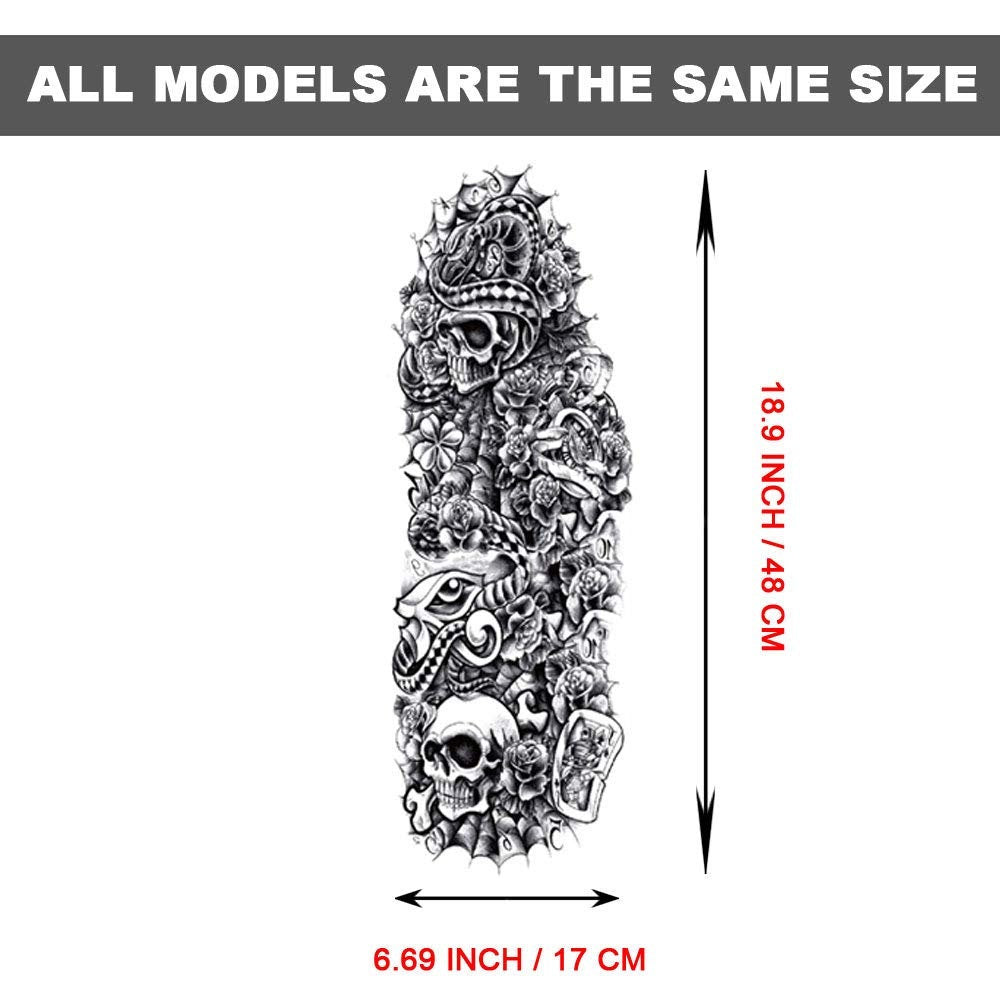 6 Full Arm 6 x 18" Sheets Waterproof Fake Tattoo Temporary Realistic Waterproof Full Arm Fake Tattoo Flower Can Also Use for DIY Crafting