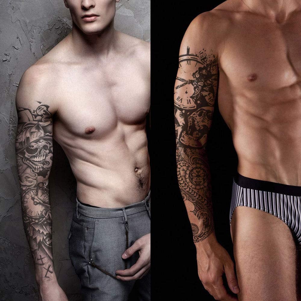 6 Full Arm 6 x 18" Sheets Waterproof Fake Tattoo Temporary Realistic Waterproof Full Arm Fake Tattoo Flower Can Also Use for DIY Crafting