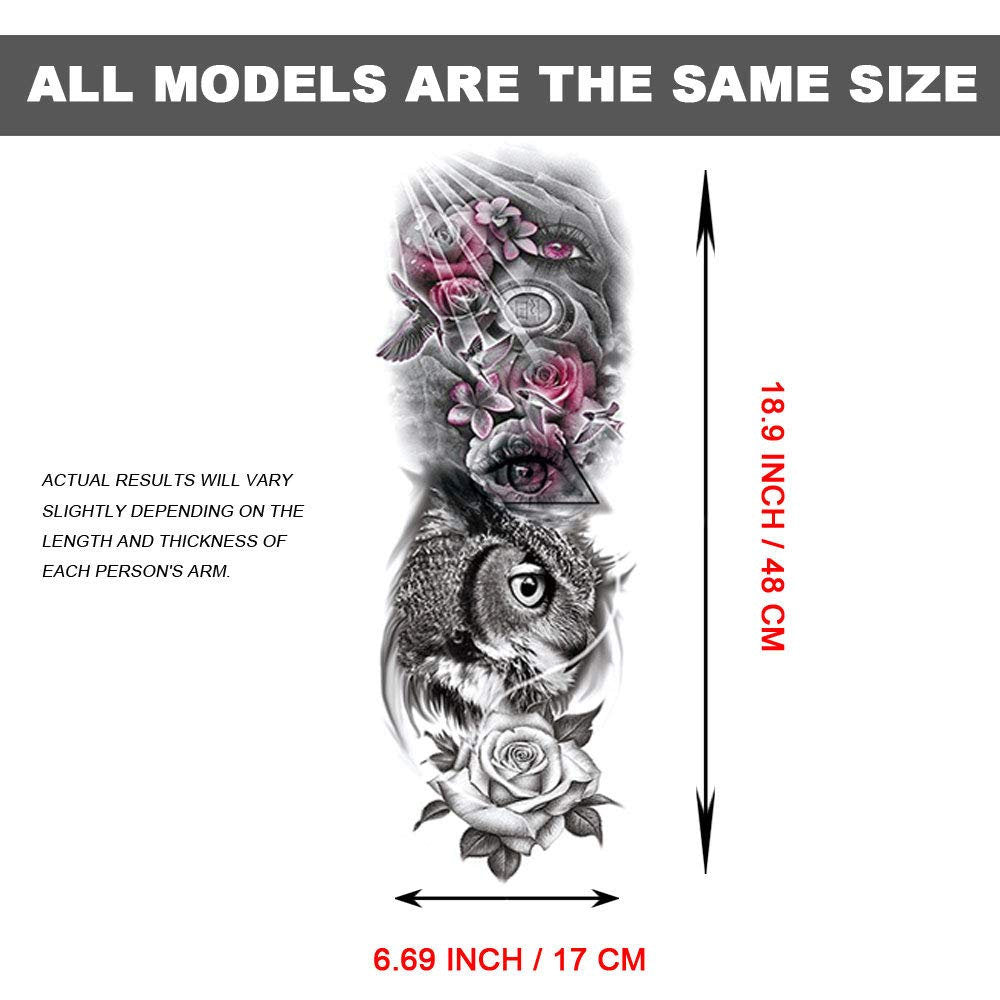 6 Full Arm 6 x 18" Sheets Waterproof Fake Tattoo Temporary Realistic Waterproof Full Arm Fake Tattoo Totems Can Also Use for DIY Crafting