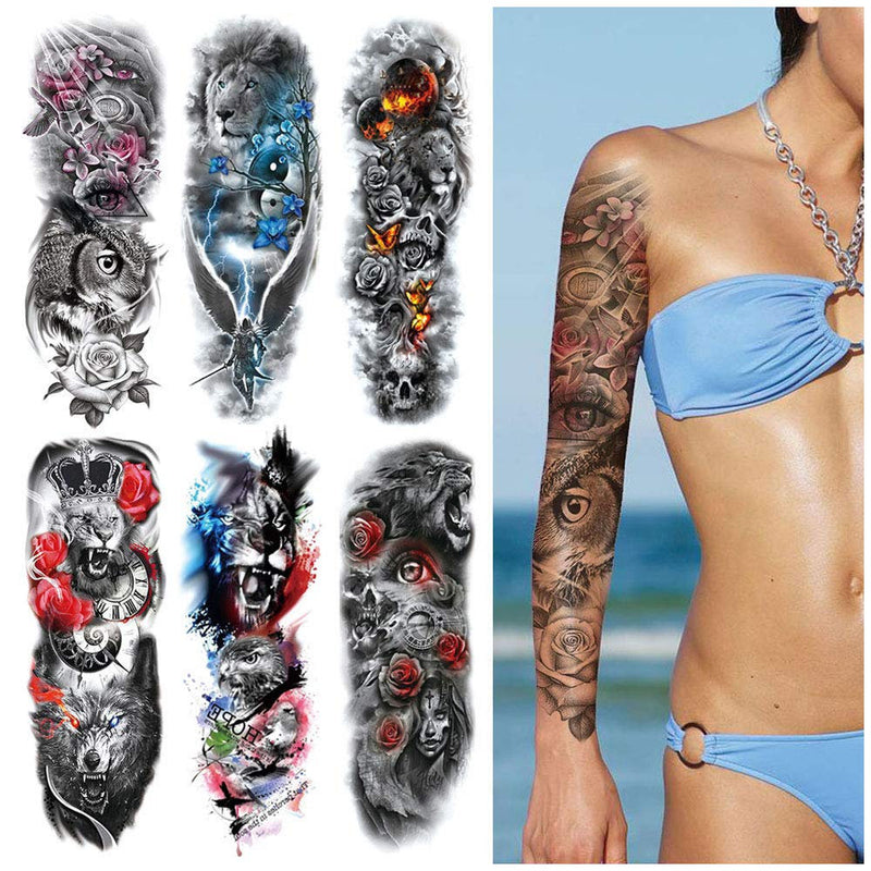 6 Full Arm 6 x 18" Sheets Waterproof Fake Tattoo Temporary Realistic Waterproof Full Arm Fake Tattoo Totems Can Also Use for DIY Crafting