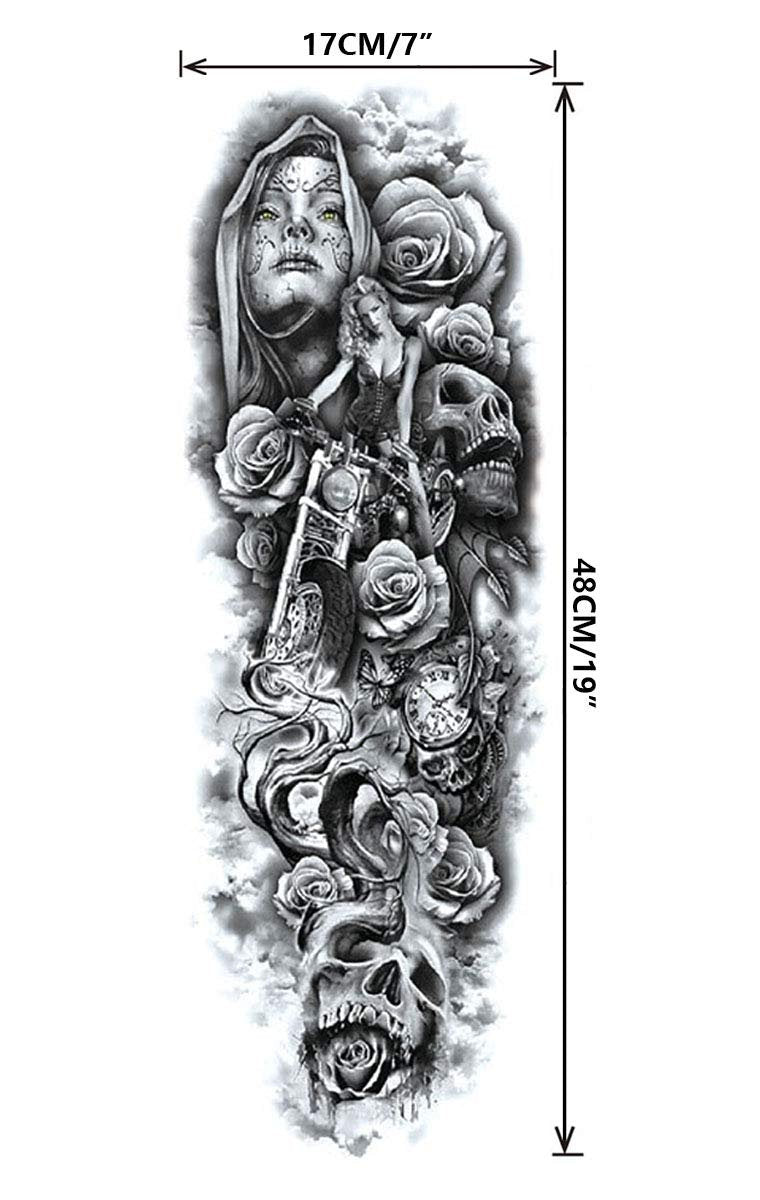 Full Arm Temporary Tattoo Sleeve Large Vine Peony Flower Rose Skull Skeleton Leg Makeup Floral Blossom Tribal Lotus Realistic Waterproof