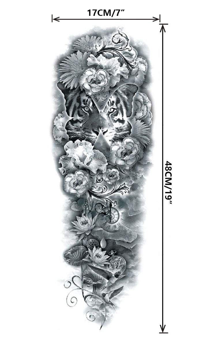 Full Arm Temporary Tattoo Sleeve Large Vine Peony Flower Rose Skull Skeleton Leg Makeup Floral Blossom Tribal Lotus Realistic Waterproof