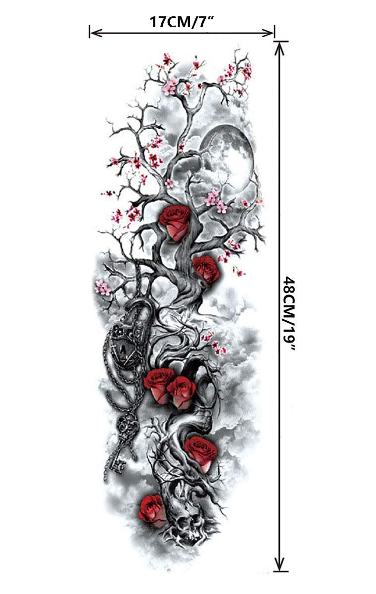 Full Arm Temporary Tattoo Sleeve Large Vine Peony Flower Rose Skull Skeleton Leg Makeup Floral Blossom Tribal Lotus Realistic Waterproof