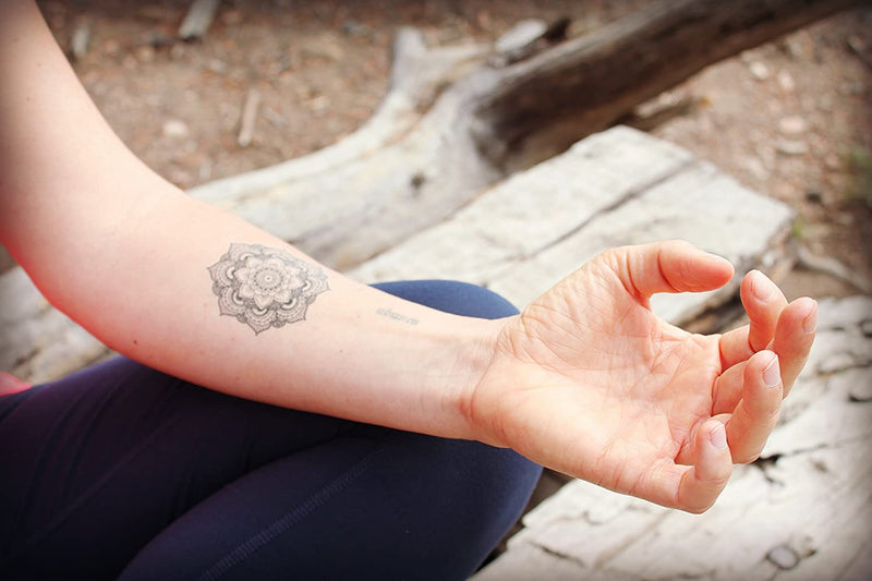 Yoga Mandala Temporary Tattoo - Realistic Body Art - Yoga Gift - Set of 2 Temporary Tattoos, 2.5" x 2.5"