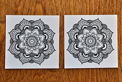Yoga Mandala Temporary Tattoo - Realistic Body Art - Yoga Gift - Set of 2 Temporary Tattoos, 2.5" x 2.5"