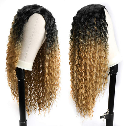 Long Curly Ombre Blonde 28 Inch Middle Part Synthetic Heat Resistant Hair Human Hair Look and Feel