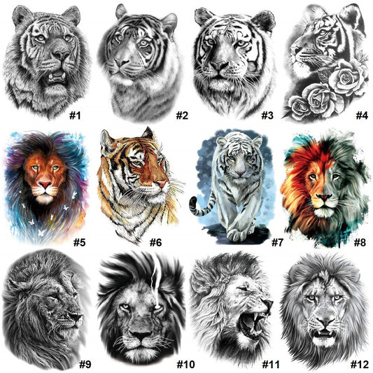 Large Tiger Lion Temporary Tattoo Fake Body Arm Shoulder Chest Stickers Large Fake Body Arm Chest Shoulder Tattoos 12 Designs to Choose From