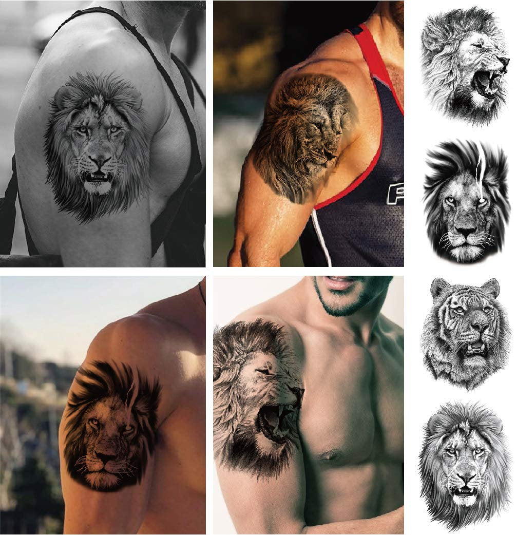 Large Tiger Lion Temporary Tattoo Fake Body Arm Shoulder Chest Stickers Large Fake Body Arm Chest Shoulder Tattoos 12 Designs to Choose From