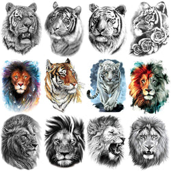 Large Tiger Lion Temporary Tattoo Fake Body Arm Shoulder Chest Stickers Large Fake Body Arm Chest Shoulder Tattoos 12 Designs to Choose From