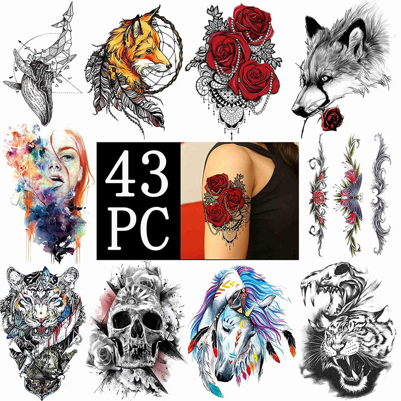 Collection of Armband Tiger Skull Temporary Tattoos Watercolor Star Planet Butterfly Flowers Fake Arm Face Hand Finger Neck Tattoo Stickers