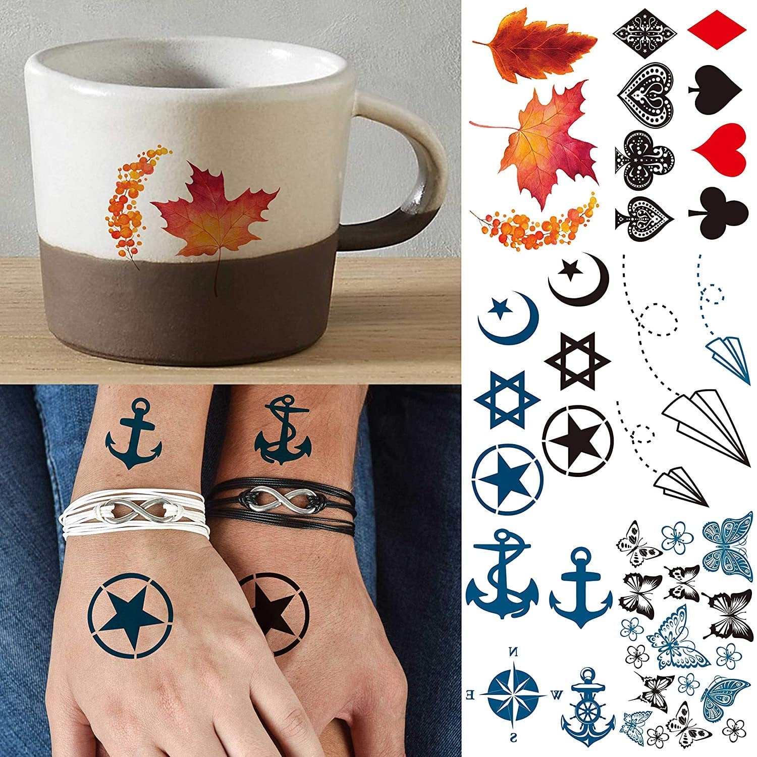 Collection of Armband Tiger Skull Temporary Tattoos Watercolor Star Planet Butterfly Flowers Fake Arm Face Hand Finger Neck Tattoo Stickers