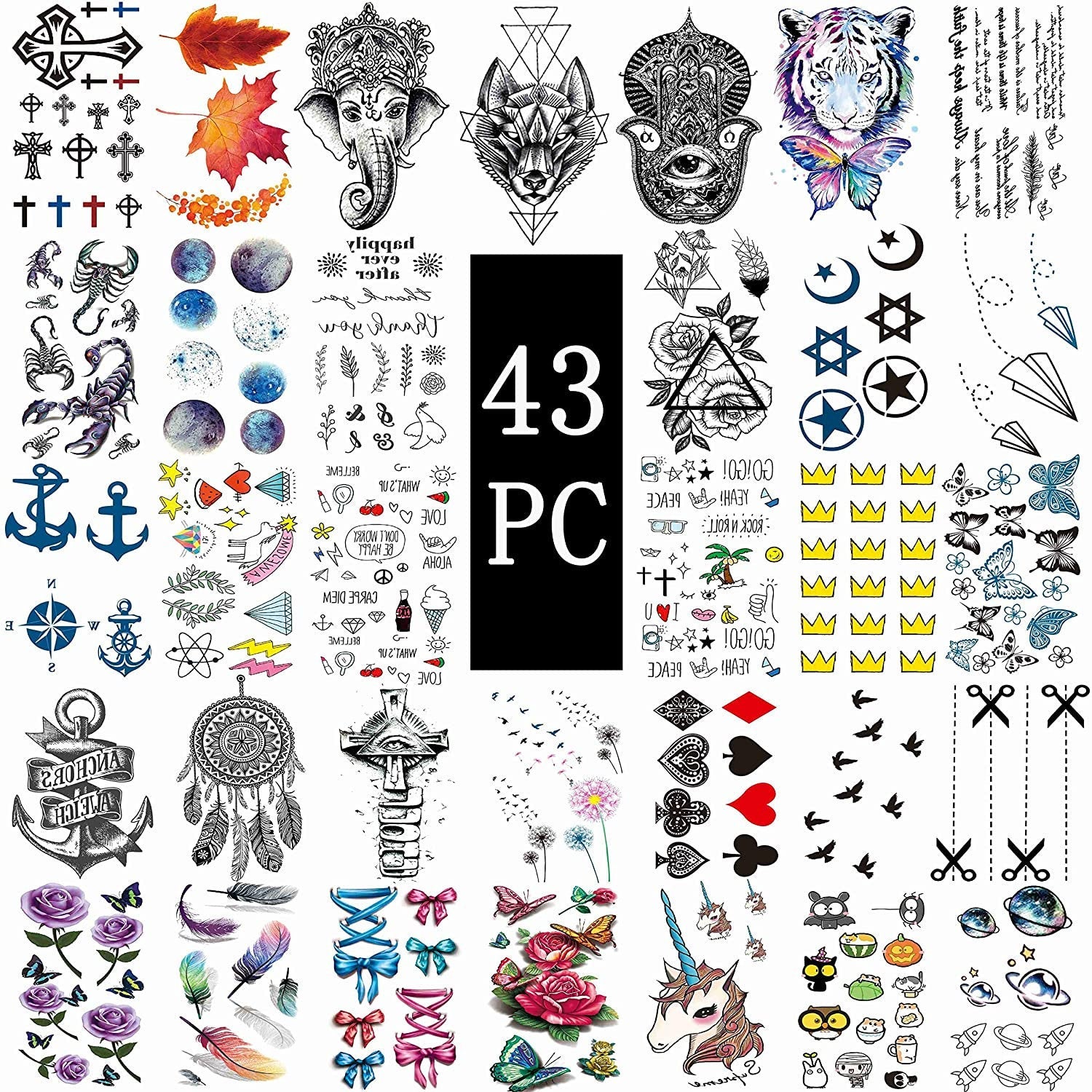 Collection of Armband Tiger Skull Temporary Tattoos Watercolor Star Planet Butterfly Flowers Fake Arm Face Hand Finger Neck Tattoo Stickers