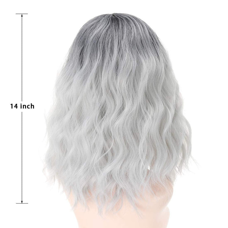 Gray Natural Looking Wavy Synthetic Bob Wig Shoulder Length With Bangs (T1b/gray) |  Premium Heat Resistant Fiber | Perfect for Daily Wear