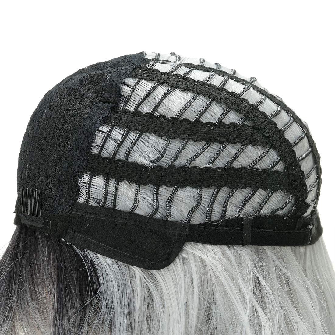 Gray Natural Looking Wavy Synthetic Bob Wig Shoulder Length With Bangs (T1b/gray) |  Premium Heat Resistant Fiber | Perfect for Daily Wear