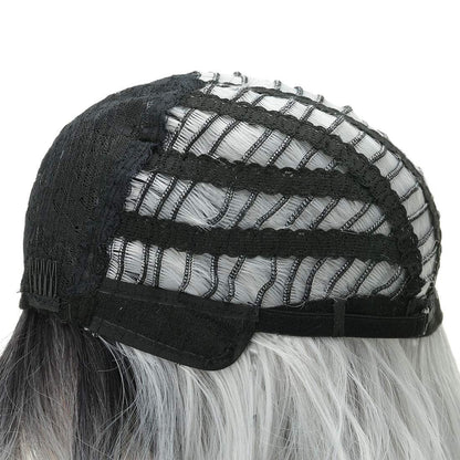 Gray Natural Looking Wavy Synthetic Bob Wig Shoulder Length With Bangs (T1b/gray) |  Premium Heat Resistant Fiber | Perfect for Daily Wear