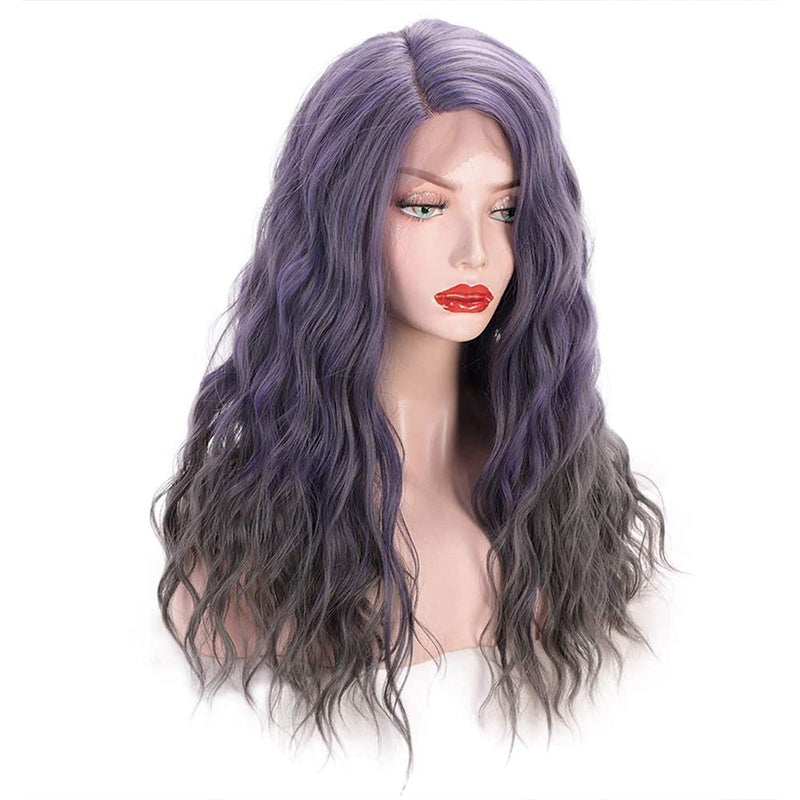 Lilac Purple Loose Wavy Curl Glueless Lace Front Synthetic Heat Resistant Fiber Wig Human Hair Feel Gorgeous Texture Comfortable to Wear 16"