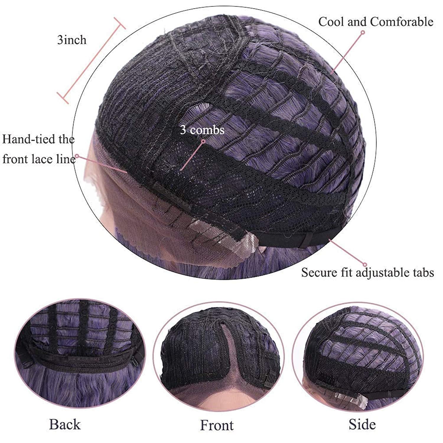 Lilac Purple Loose Wavy Curl Glueless Lace Front Synthetic Heat Resistant Fiber Wig Human Hair Feel Gorgeous Texture Comfortable to Wear 16"