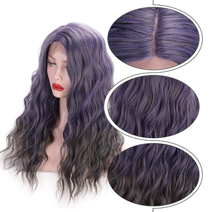 Lilac Purple Loose Wavy Curl Glueless Lace Front Synthetic Heat Resistant Fiber Wig Human Hair Feel Gorgeous Texture Comfortable to Wear 16"