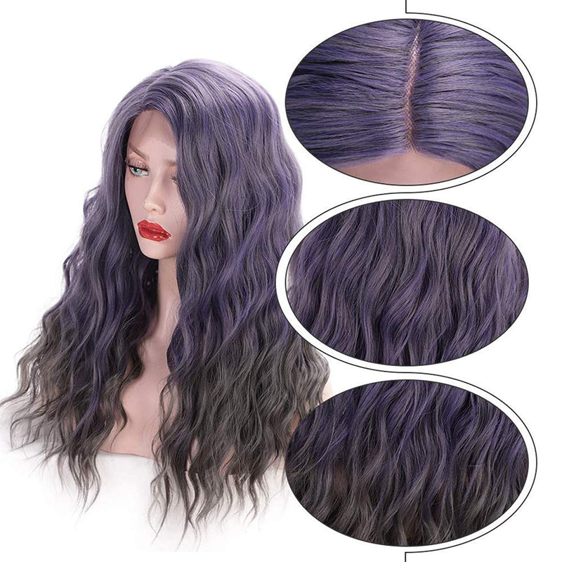 Lilac Purple Loose Wavy Curl Glueless Lace Front Synthetic Heat Resistant Fiber Wig Human Hair Feel Gorgeous Texture Comfortable to Wear 16"
