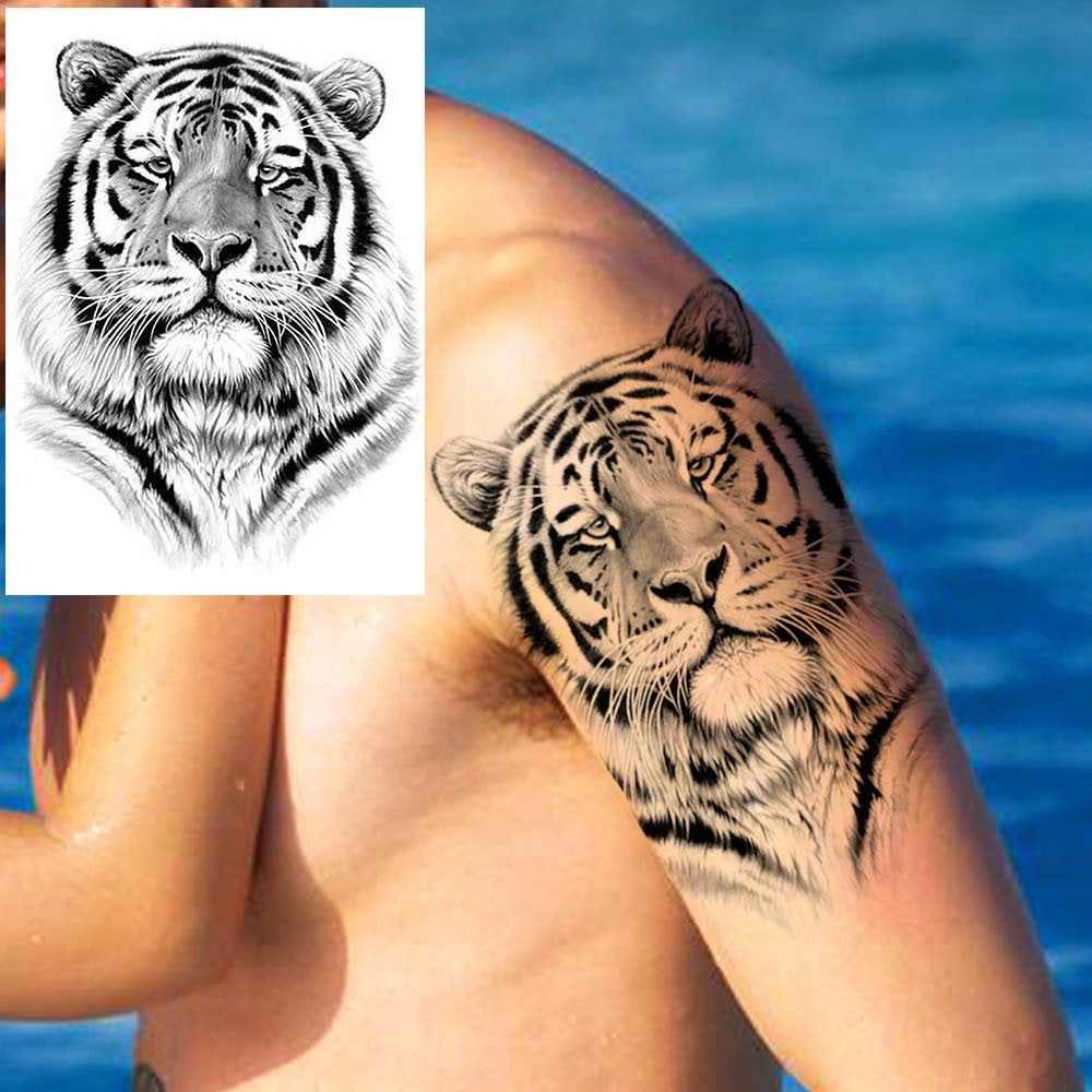 Large Tiger Lion Temporary Tattoo Fake Body Arm Shoulder Chest Stickers Large Fake Body Arm Chest Shoulder Tattoos 6 Designs to Choose From
