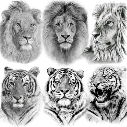 Large Tiger Lion Temporary Tattoo Fake Body Arm Shoulder Chest Stickers Large Fake Body Arm Chest Shoulder Tattoos 6 Designs to Choose From