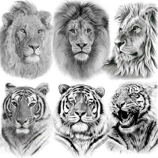 Large Tiger Lion Temporary Tattoo Fake Body Arm Shoulder Chest Stickers Large Fake Body Arm Chest Shoulder Tattoos 6 Designs to Choose From