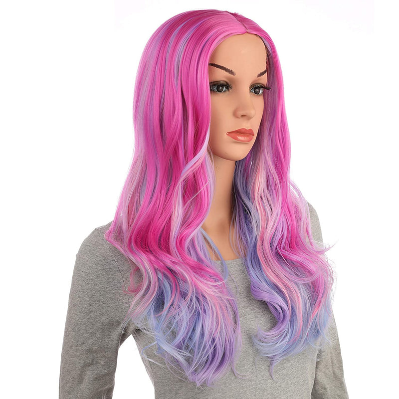 Multi-Color Pastel Rainbow | Charming Lolita | Rave Party | Pink and Light Lavender | Mixed Ombre 24" | Cosplay, Drag Queen Hair, Luxury Wig