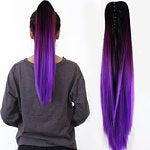 Three color synthetic curly ponytail human hair feel synthetic kinky curly hairpiece 22" claw clip