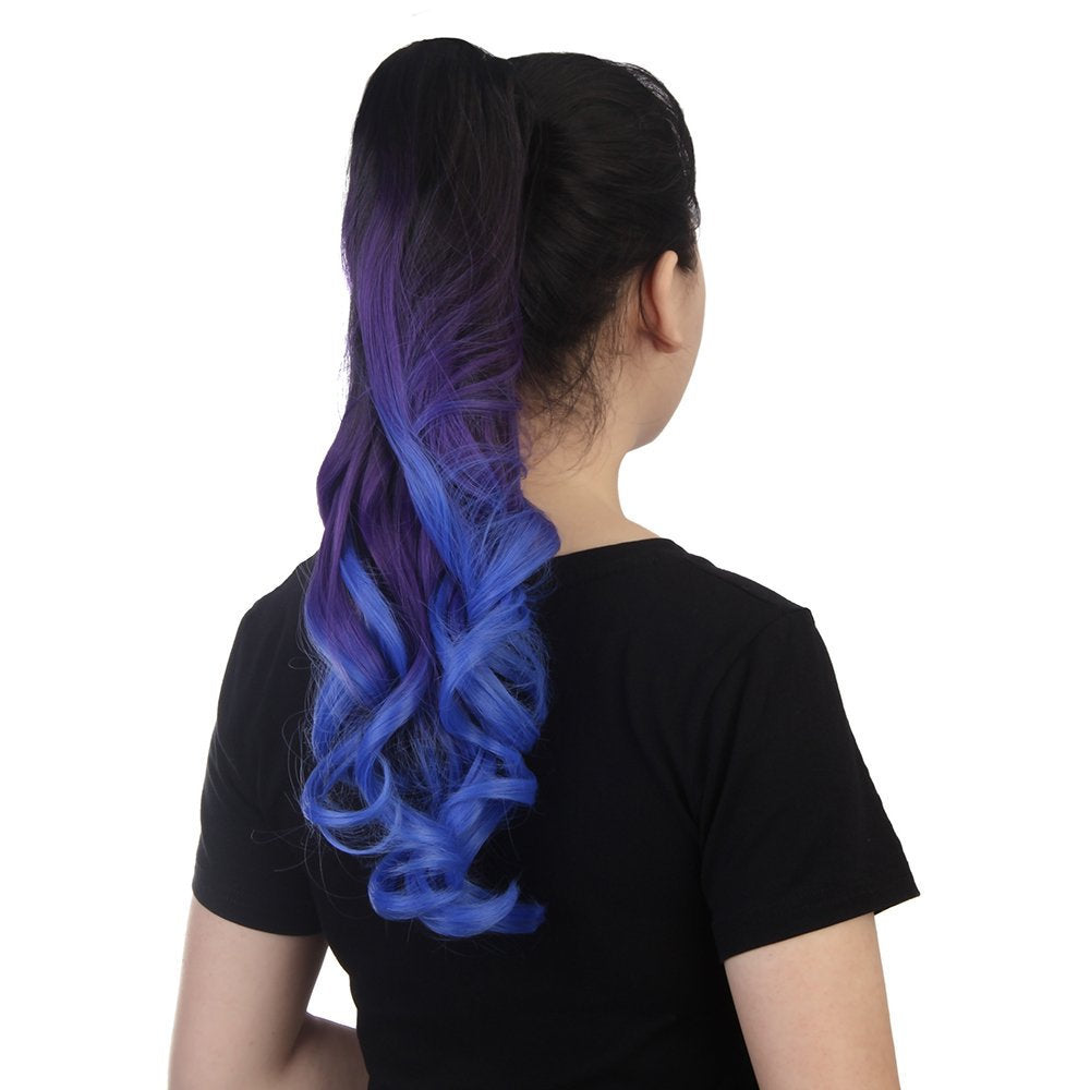 Three color synthetic curly ponytail human hair feel synthetic kinky curly hairpiece 22" claw clip