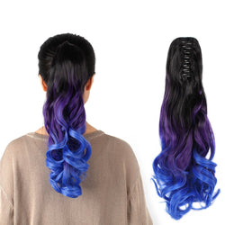 Three color synthetic curly ponytail human hair feel synthetic kinky curly hairpiece 22" claw clip