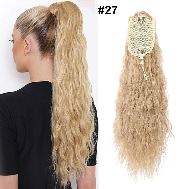 Corn Wave Ponytail 22" Long Wavy Drawstring Hair Extensions Synthetic Human Hair Feel Blend Naturally with Your Own Hair or Create Contrast