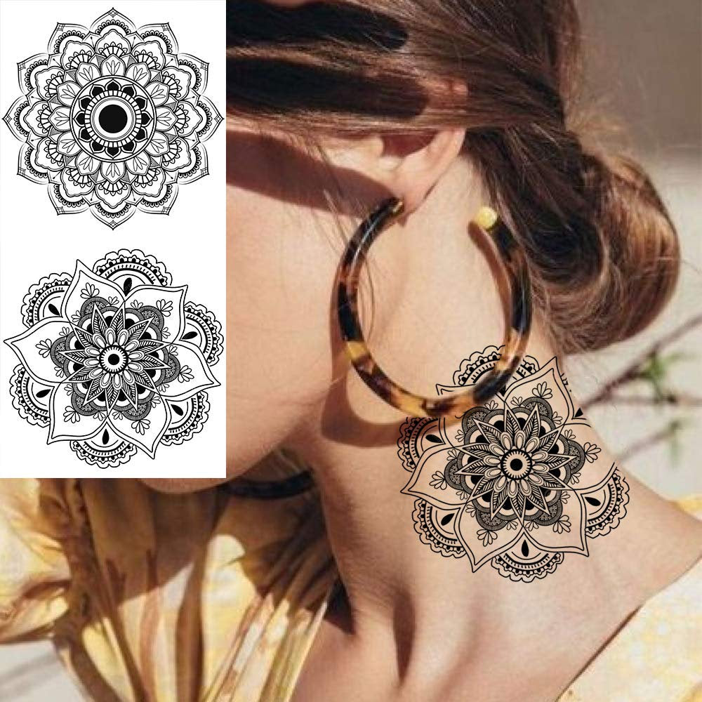 Yoga Mandala Temporary Tattoo - Realistic Fake Tattoos Body Art With No Pain - Yoga Gift - 12 Sheets with 24 Stunning Designs Size 7.4"x3.5"
