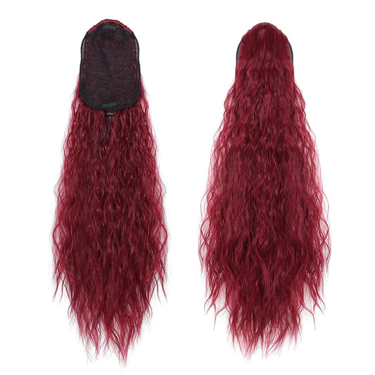 French girl style | 22 inch long water wave drawstring ponytail | synthetic fiber corn wave ponytail | curly wavy pony tail hair wrap (#bug)