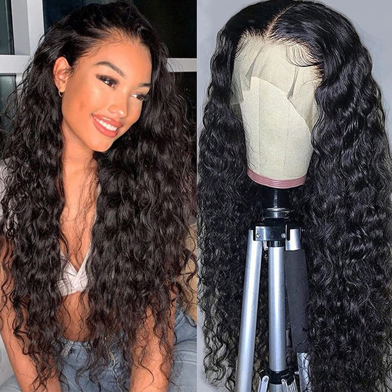 Gorgeous Natural Black Synthetic Lace Front Heat Resistant Glueless Water Wave Synthetic Wig Pre Plucked with Baby Hair 22" Lace Front Wig