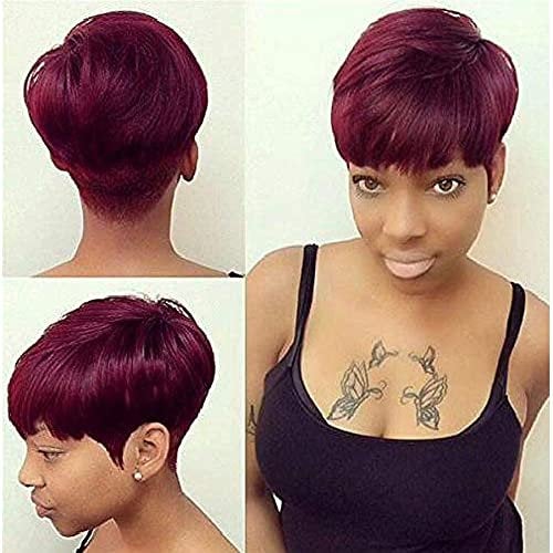 6 Inch RED Short Side Bang Straight Wig