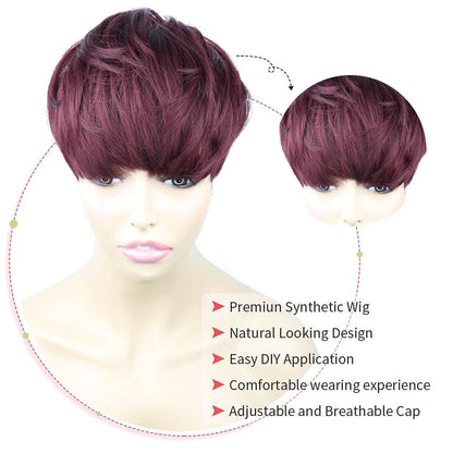 6 Inch RED Short Side Bang Straight Wig
