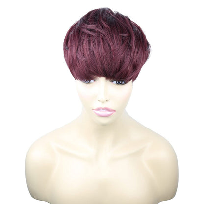 6 Inch RED Short Side Bang Straight Wig